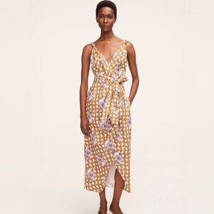 Rebecca Taylor Gingham Whisper Midi Dress Size 10 Brown Purple Wrap Tie